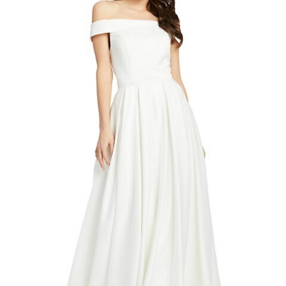 Off-The-Shoulder Mikado Pleated Ivory Gown 4